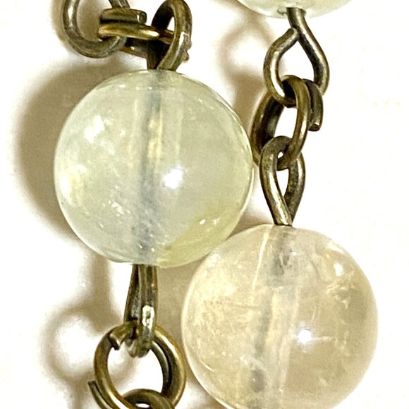 Natural Yellow Green Prehnite Necklace, Bronze Slim Mushroom + Genuine Gemstone - Picture 10 of 16